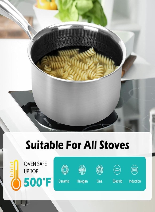 CBYJK 1QT Stainless Steel Saucepan With Lid, Honeycomb Non-stick Cooking Pot, Eco-Friendly PFOA-Free Coating, Compatible with All Cooktops, Perfect for Milk, Soup, Oatmeal & Baby Food, Dishwasher Safe - Image 5